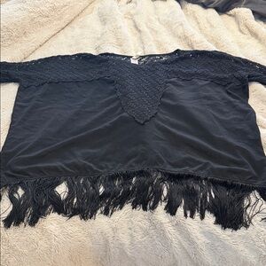 Black Fringe Lace Top